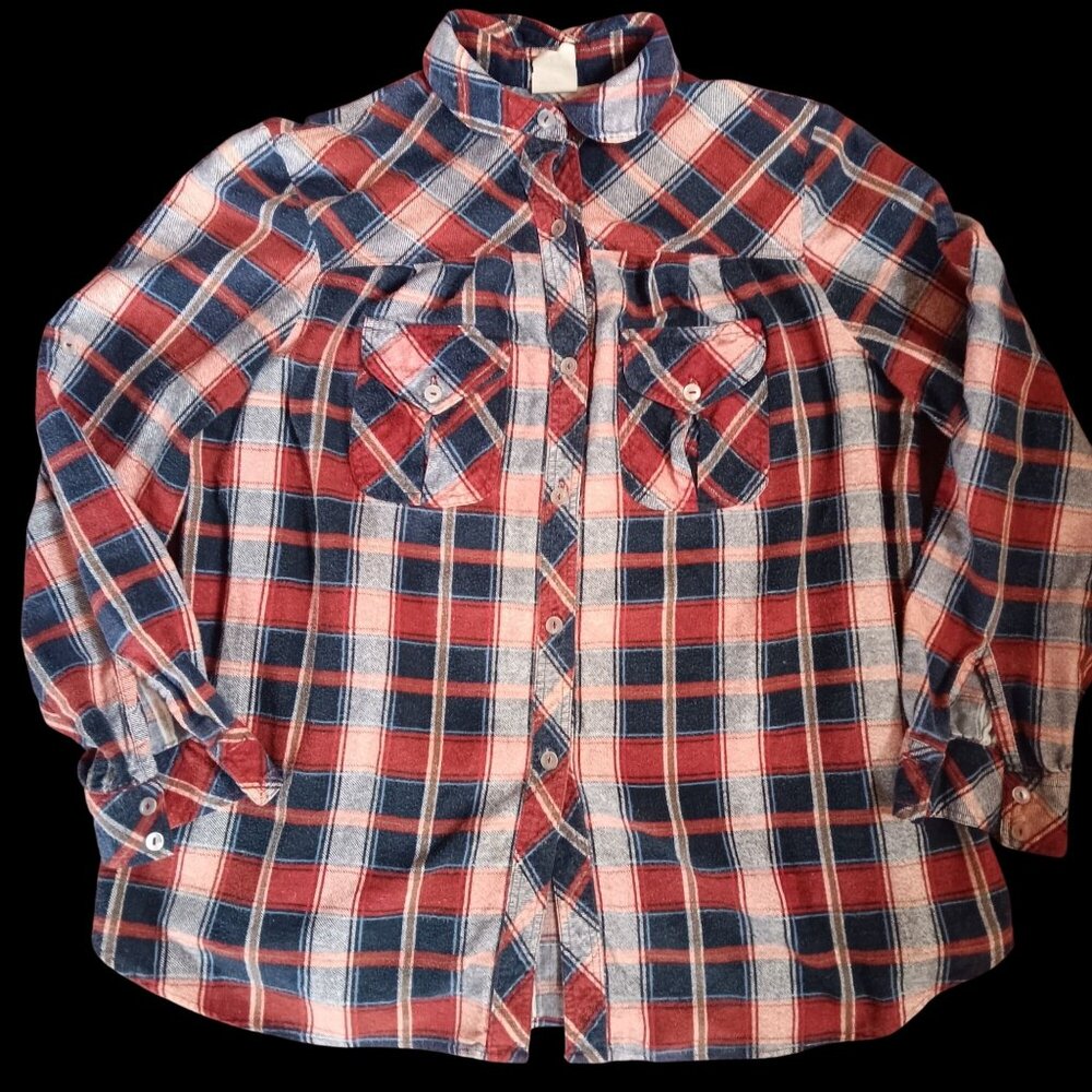 True Vintage Women's Medium Shirt 1970s Flannel Top Plaid Boho Winter Frumpy